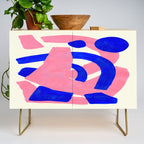 Blue Pink Fun Colorful Mid Century Modern Abstract Painting Shapes Pattern Credenza Gallery Image 1