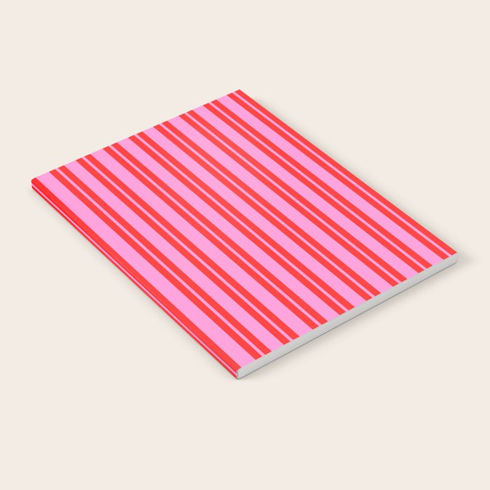 Preppy Hot Pink and Red Classic Double Stripes Contemporary Vertical Stripe Pattern Notebook Gallery Image 2