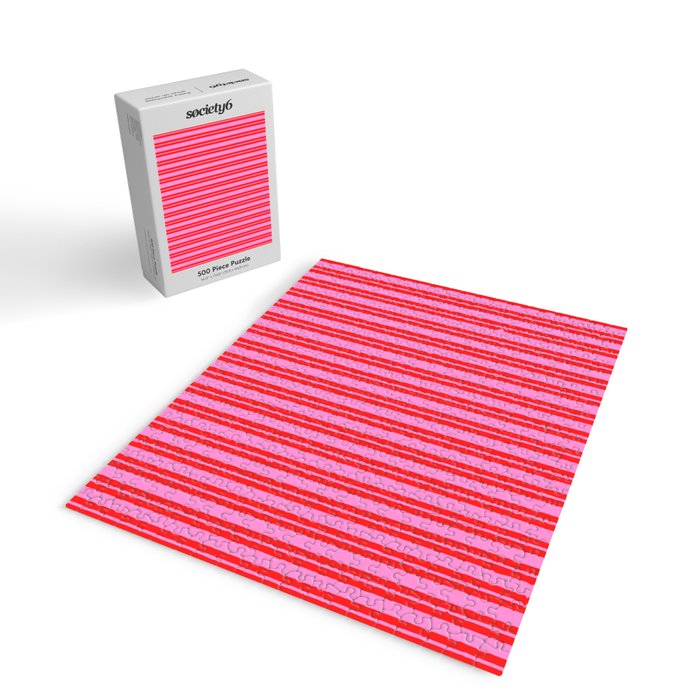 Preppy Hot Pink and Red Classic Double Stripes Contemporary Vertical Stripe Pattern Jigsaw Puzzle Gallery Image 2