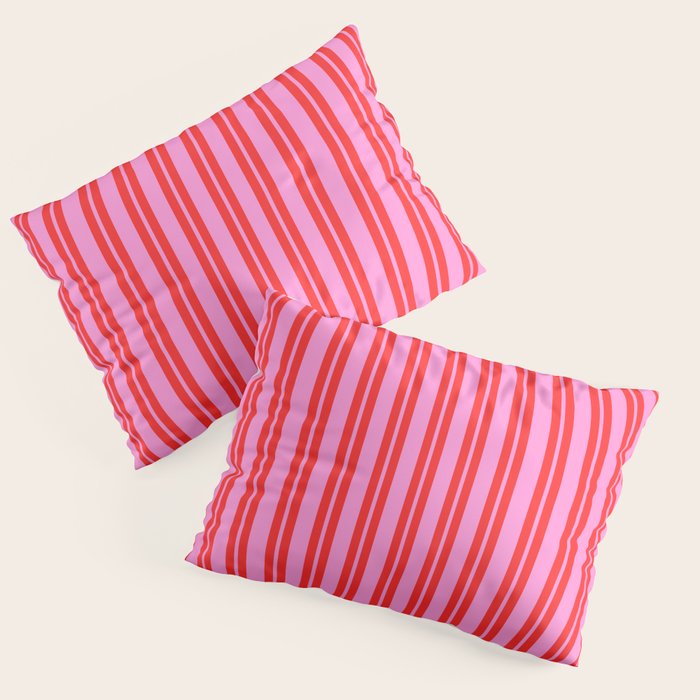 Preppy Hot Pink and Red Classic Double Stripes Contemporary Vertical Stripe Pattern Pillow Sham Gallery Image 3