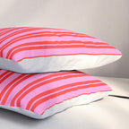 Preppy Hot Pink and Red Classic Double Stripes Contemporary Vertical Stripe Pattern Pillow Sham Gallery Image 3