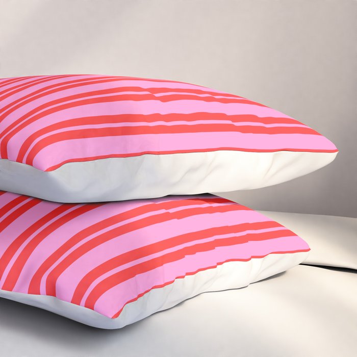 Preppy Hot Pink and Red Classic Double Stripes Contemporary Vertical Stripe Pattern Pillow Sham Gallery Image 3