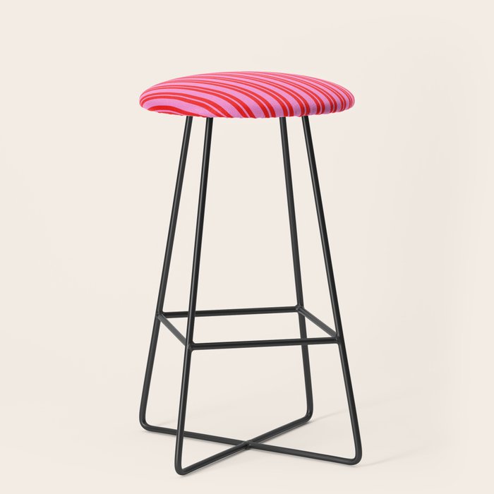 Preppy Hot Pink and Red Classic Double Stripes Contemporary Vertical Stripe Pattern Stool Gallery Image 1
