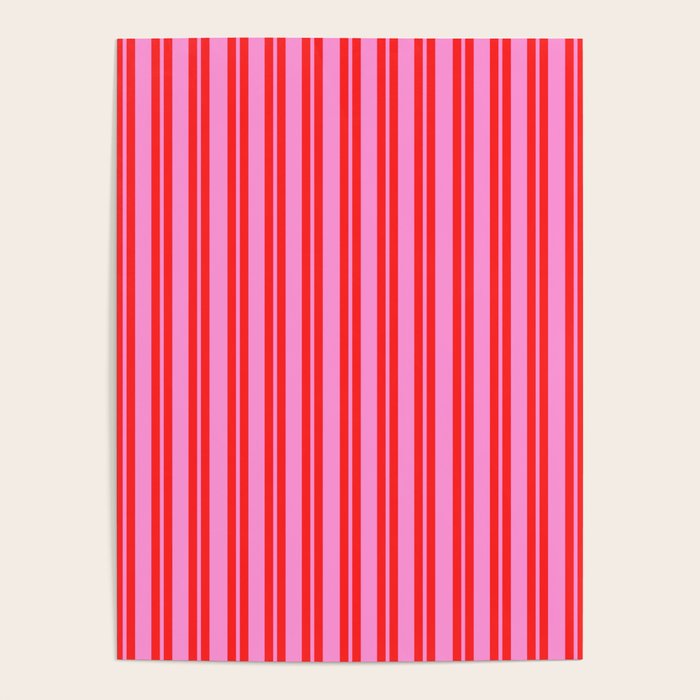 Preppy Hot Pink and Red Classic Double Stripes Contemporary Vertical Stripe Pattern Poster Gallery Image 1