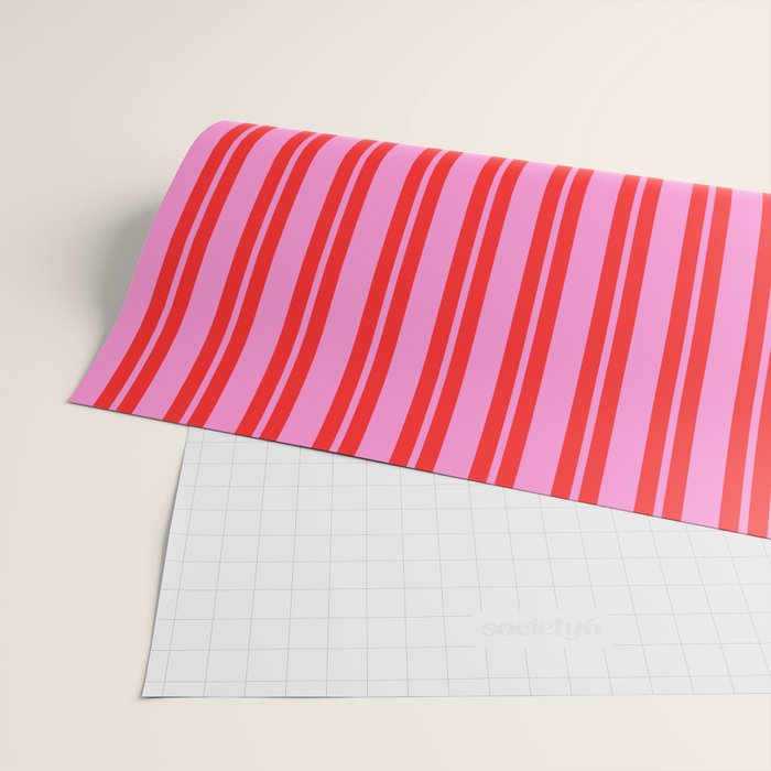 Preppy Hot Pink and Red Classic Double Stripes Contemporary Vertical Stripe Pattern Wrapping Paper Gallery Image 2