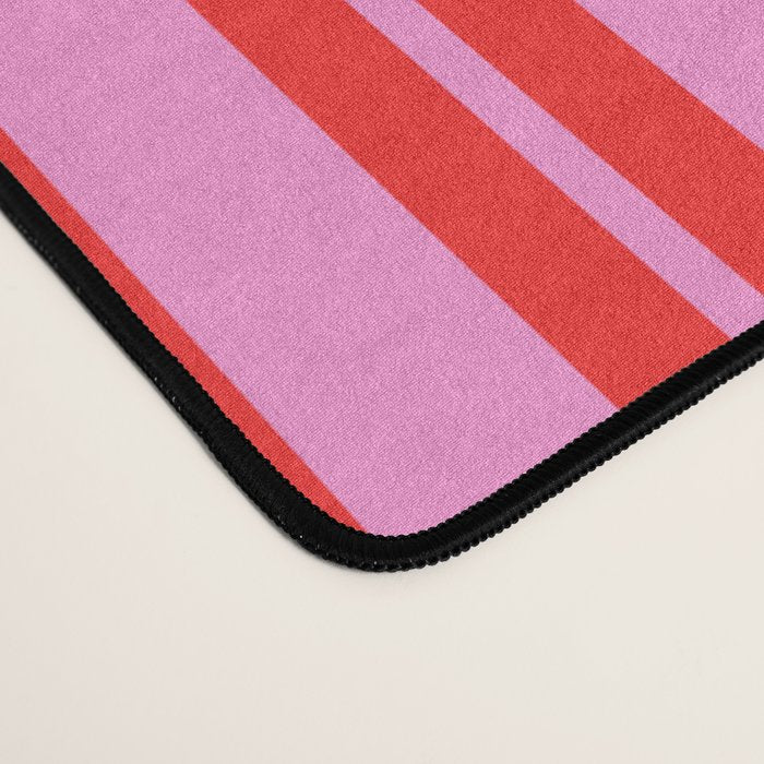 Preppy Hot Pink and Red Classic Double Stripes Contemporary Vertical Stripe Pattern Desk Mat Gallery Image 4