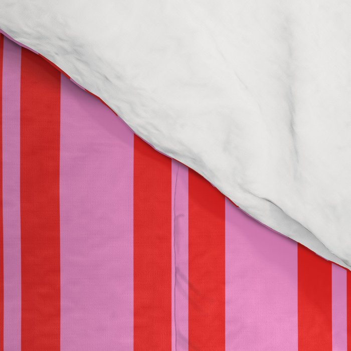 Preppy Hot Pink and Red Classic Double Stripes Contemporary Vertical Stripe Pattern Comforter Gallery Image 4