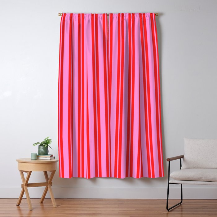Preppy Hot Pink and Red Classic Double Stripes Contemporary Vertical Stripe Pattern Window Curtain Gallery Image 1