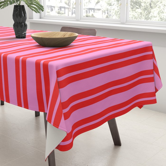 Preppy Hot Pink and Red Classic Double Stripes Contemporary Vertical Stripe Pattern Tablecloth Gallery Image 3
