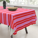 Preppy Hot Pink and Red Classic Double Stripes Contemporary Vertical Stripe Pattern Tablecloth Gallery Image 3