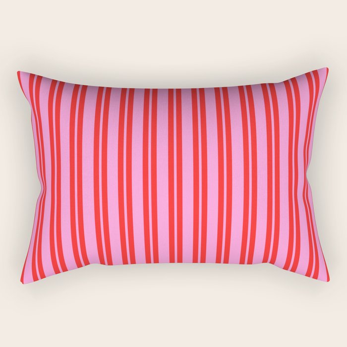 Preppy Hot Pink and Red Classic Double Stripes Contemporary Vertical Stripe Pattern Rectangular Pillow Gallery Image 1