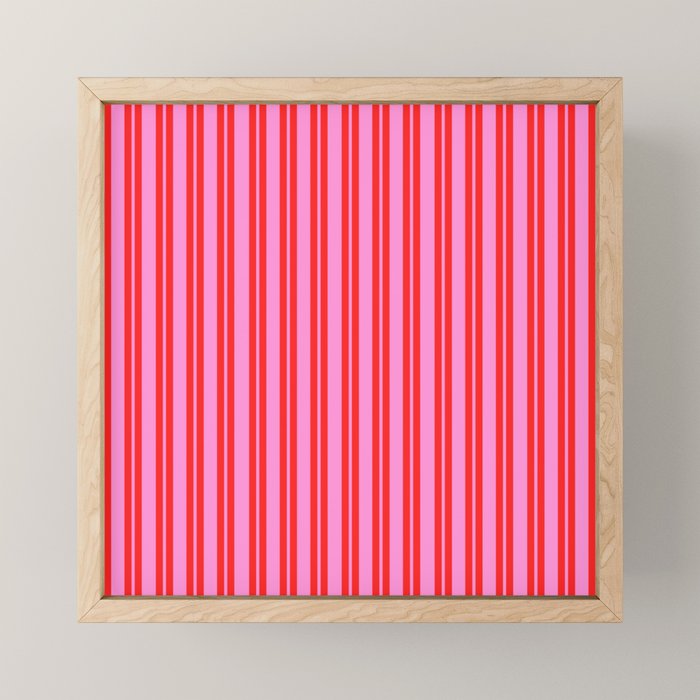 Preppy Hot Pink and Red Classic Double Stripes Contemporary Vertical Stripe Pattern Mini Art Print Gallery Image 1