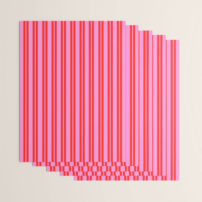 Preppy Hot Pink and Red Classic Double Stripes Contemporary Vertical Stripe Pattern Wrapping Paper Gallery Image 3