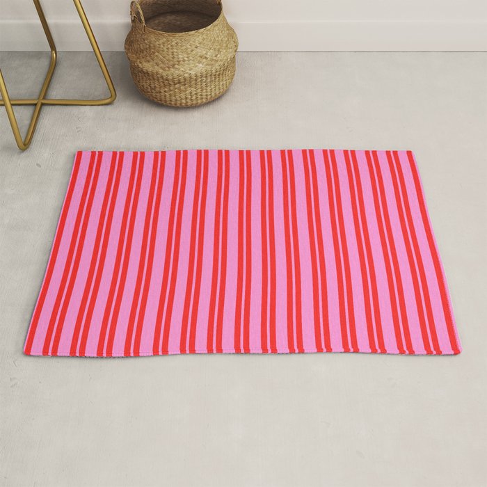 Preppy Hot Pink and Red Classic Double Stripes Contemporary Vertical Stripe Pattern Rug Gallery Image 1