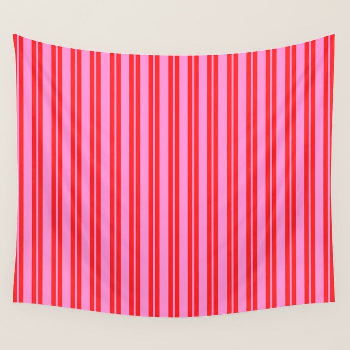 Preppy Hot Pink and Red Classic Double Stripes Contemporary Vertical Stripe Pattern Wall Tapestry Gallery Image 4