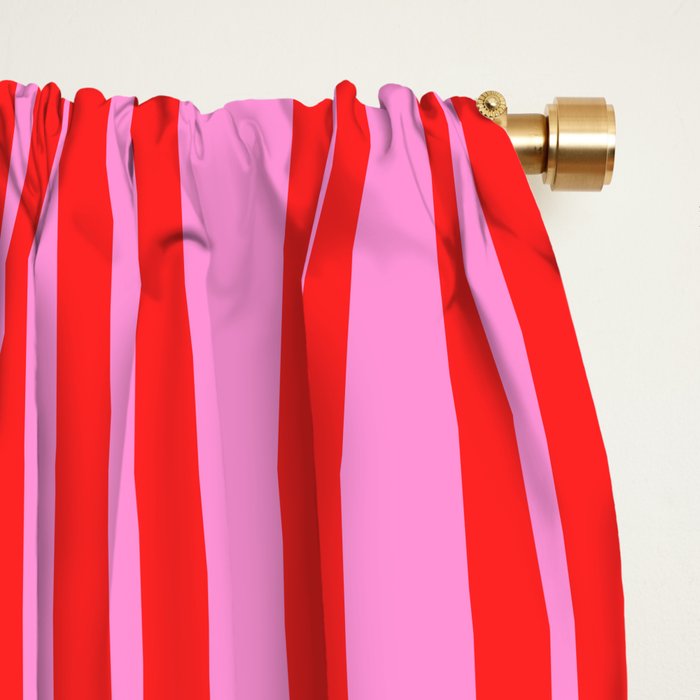 Preppy Hot Pink and Red Classic Double Stripes Contemporary Vertical Stripe Pattern Window Curtain Gallery Image 2