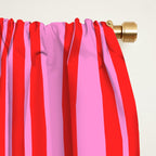Preppy Hot Pink and Red Classic Double Stripes Contemporary Vertical Stripe Pattern Window Curtain Gallery Image 2