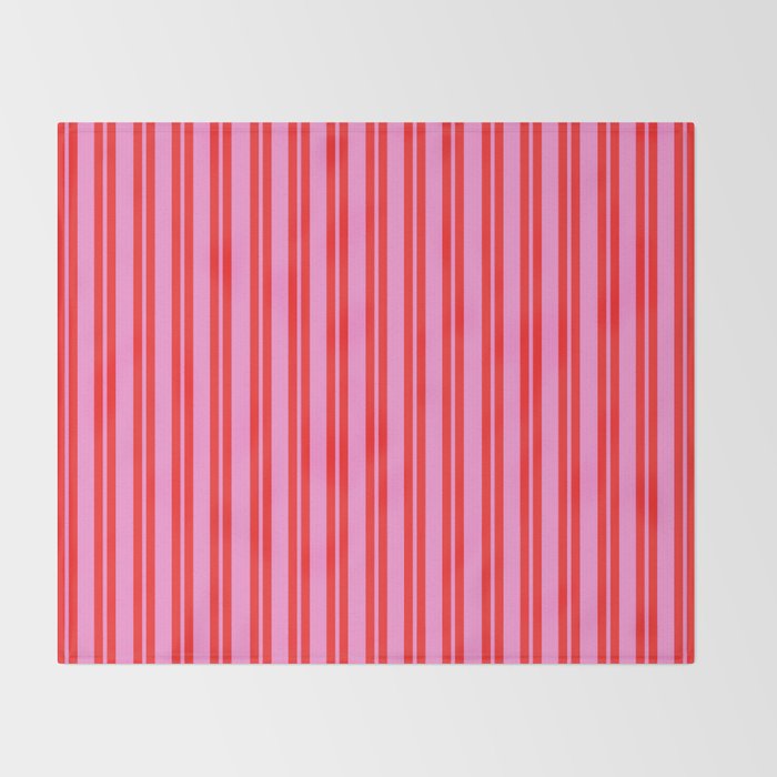 Preppy Hot Pink and Red Classic Double Stripes Contemporary Vertical Stripe Pattern Throw Blanket Gallery Image 2