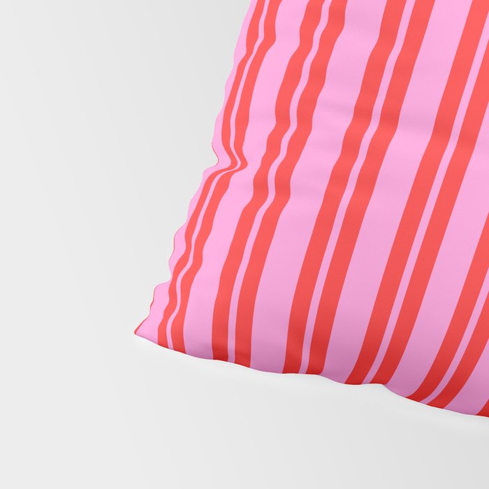 Preppy Hot Pink and Red Classic Double Stripes Contemporary Vertical Stripe Pattern Pillow Sham Gallery Image 4