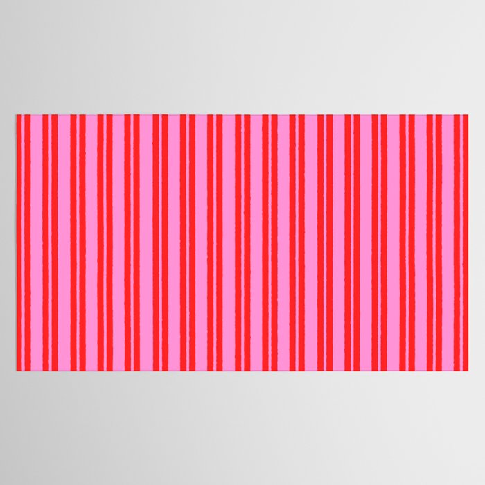 Preppy Hot Pink and Red Classic Double Stripes Contemporary Vertical Stripe Pattern Tablecloth Gallery Image 2