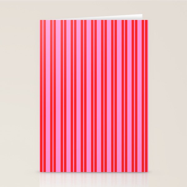 Preppy Hot Pink and Red Classic Double Stripes Contemporary Vertical Stripe Pattern Stationery Card Gallery Image 2