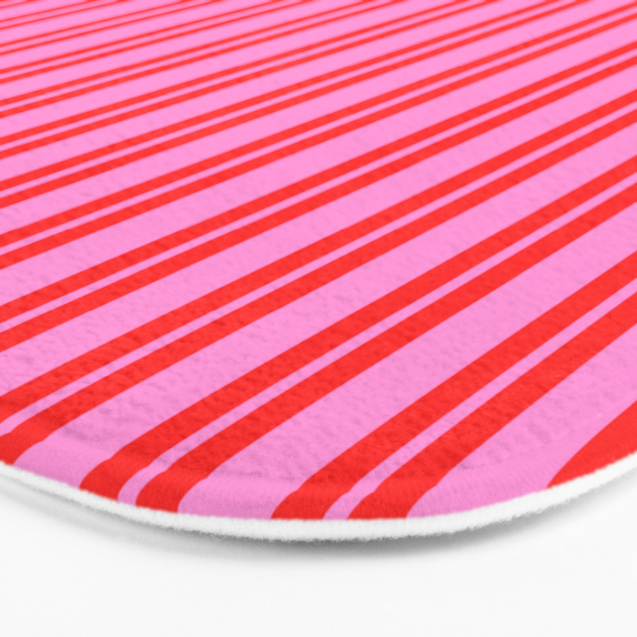 Preppy Hot Pink and Red Classic Double Stripes Contemporary Vertical Stripe Pattern Bath Mat Gallery Image 3
