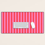 Preppy Hot Pink and Red Classic Double Stripes Contemporary Vertical Stripe Pattern Desk Mat Gallery Image 1