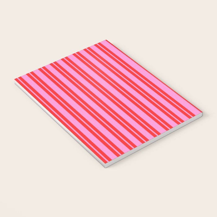 Preppy Hot Pink and Red Classic Double Stripes Contemporary Vertical Stripe Pattern Notebook Gallery Image 3