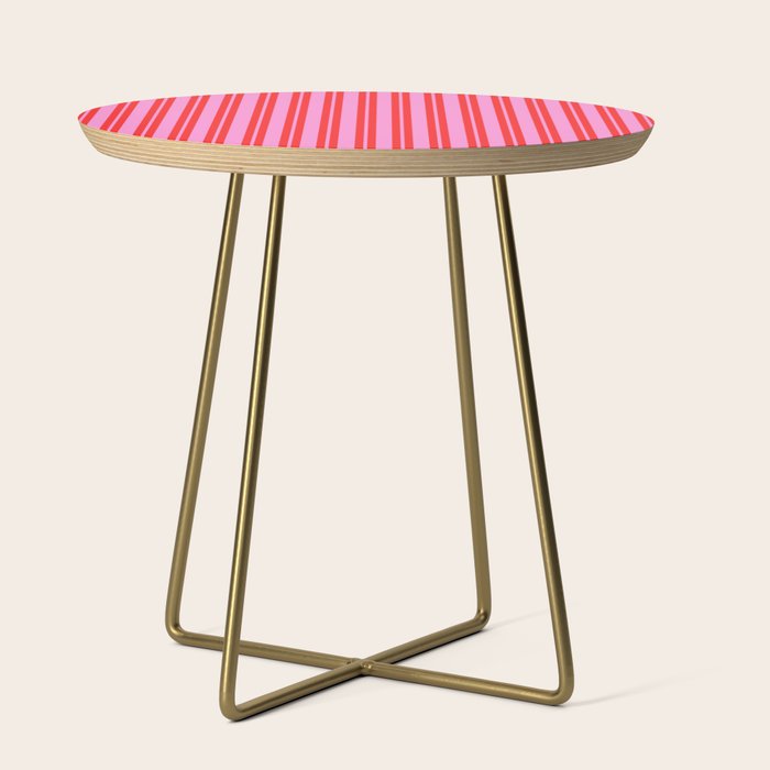 Preppy Hot Pink and Red Classic Double Stripes Contemporary Vertical Stripe Pattern Side Table Gallery Image 1