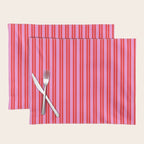 Preppy Hot Pink and Red Classic Double Stripes Contemporary Vertical Stripe Pattern Placemat Gallery Image 1
