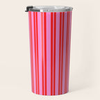 Preppy Hot Pink and Red Classic Double Stripes Contemporary Vertical Stripe Pattern Travel Mug Gallery Image 3