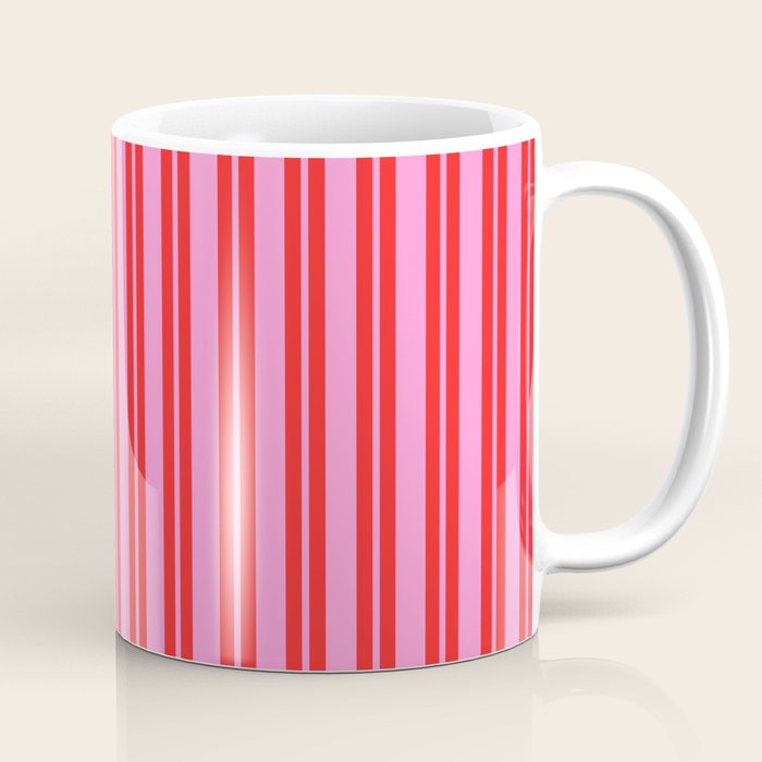 Preppy Hot Pink and Red Classic Double Stripes Contemporary Vertical Stripe Pattern Coffee Mug Gallery Image 1