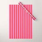 Preppy Hot Pink and Red Classic Double Stripes Contemporary Vertical Stripe Pattern Wrapping Paper Gallery Image 1