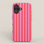 Preppy Hot Pink and Red Classic Double Stripes Contemporary Vertical Stripe Pattern iPhone Case Gallery Image 1