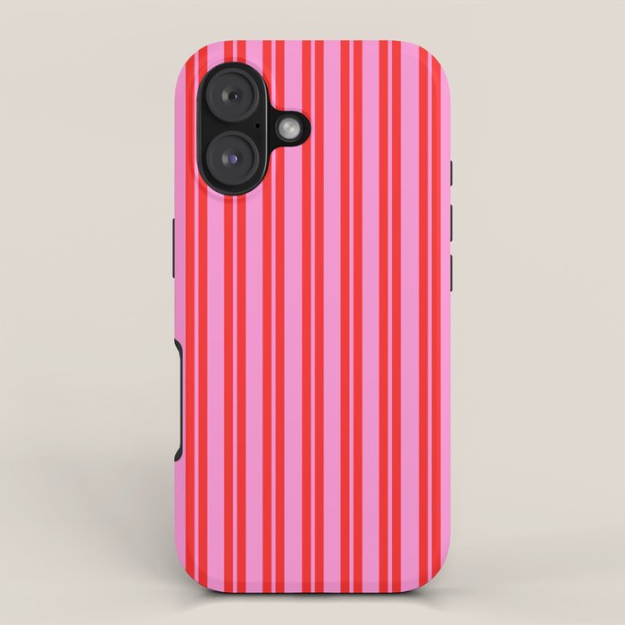Preppy Hot Pink and Red Classic Double Stripes Contemporary Vertical Stripe Pattern iPhone Case Gallery Image 1
