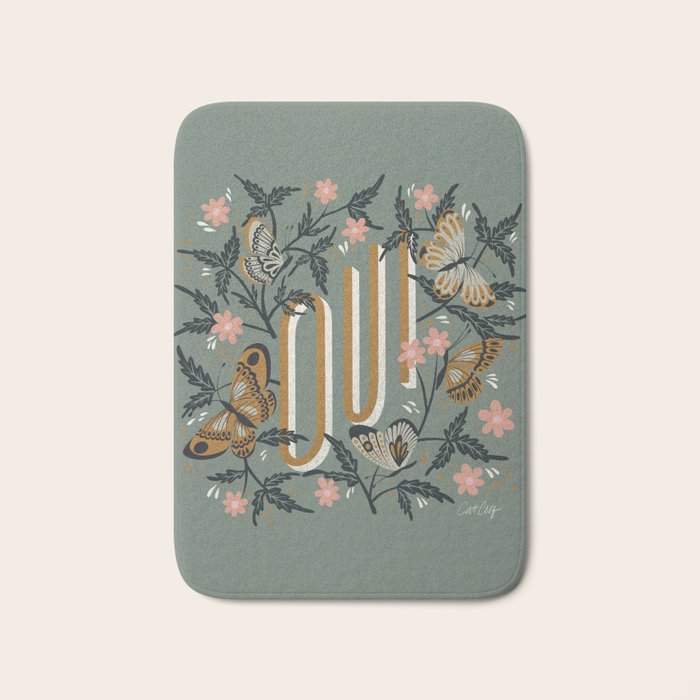 Oui Butterflies - Mint & Gold Bath Mat Gallery Image 1