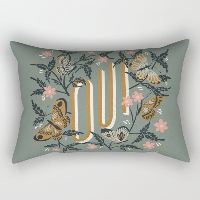 Oui Butterflies - Mint & Gold Rectangular Pillow Gallery Image 2