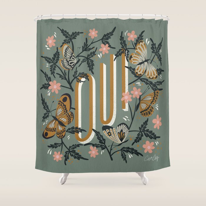 Oui Butterflies - Mint & Gold Shower Curtain Gallery Image 1