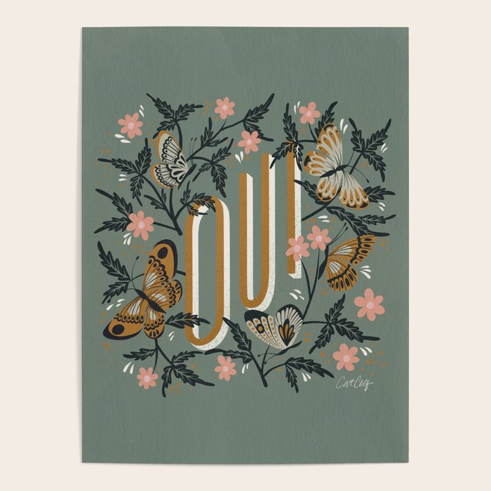 Oui Butterflies - Mint & Gold Poster Gallery Image 4