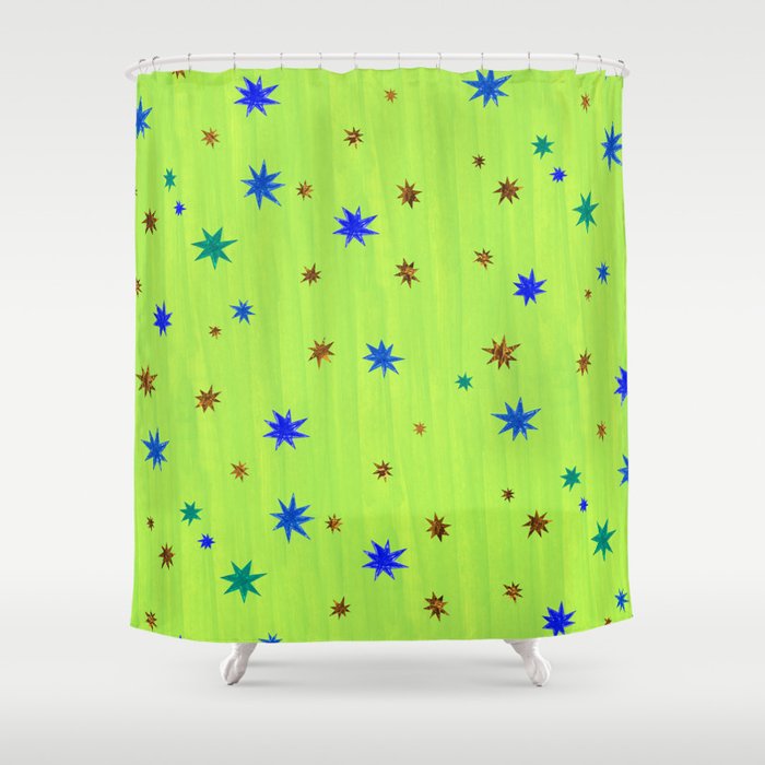 Celestial Star Twinkle in Galaxy Green Watercolor Shower Curtain Gallery Image 1