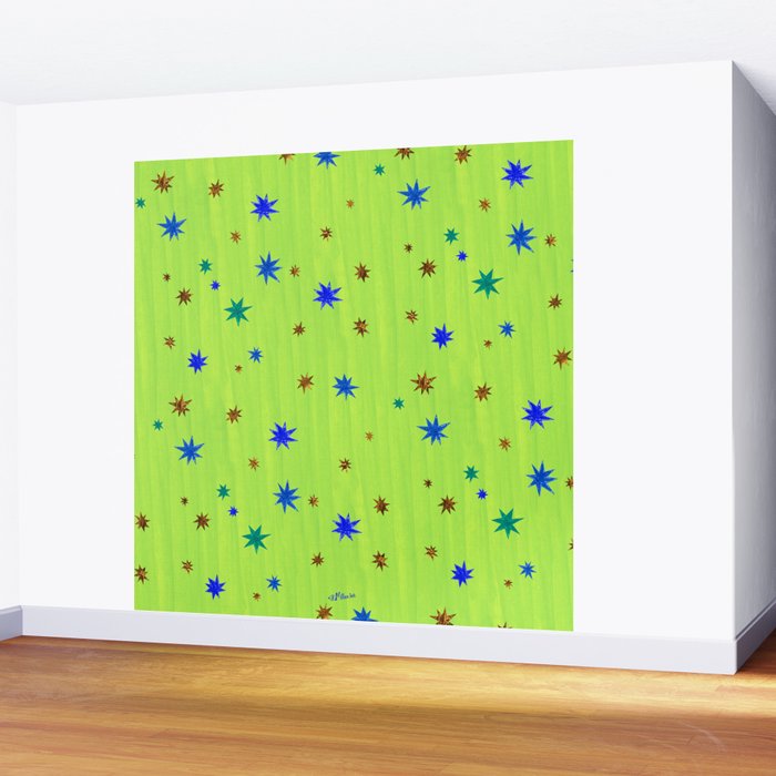 Celestial Star Twinkle in Galaxy Green Watercolor Wall Mural Gallery Image 2