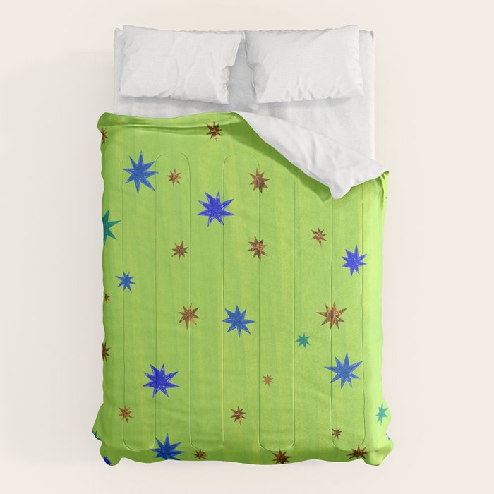 Celestial Star Twinkle in Galaxy Green Watercolor Comforter Gallery Image 6