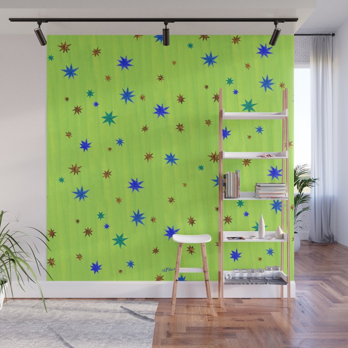 Celestial Star Twinkle in Galaxy Green Watercolor Wall Mural Gallery Image 1