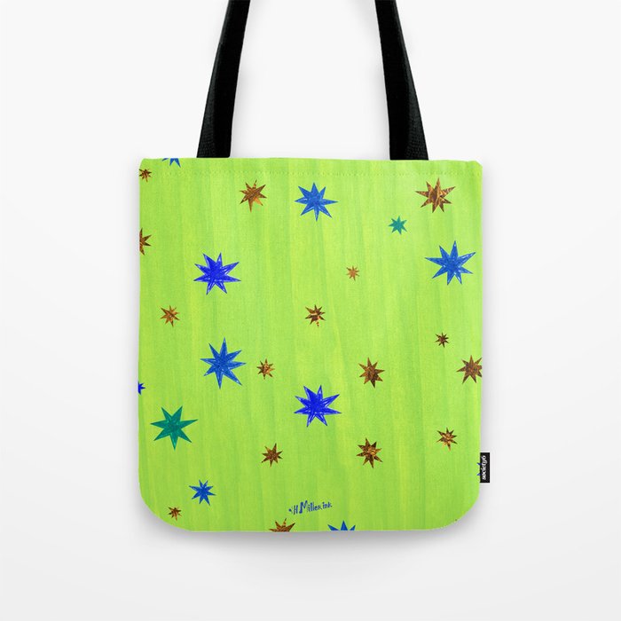 Celestial Star Twinkle in Galaxy Green Watercolor Tote Bag Gallery Image 1