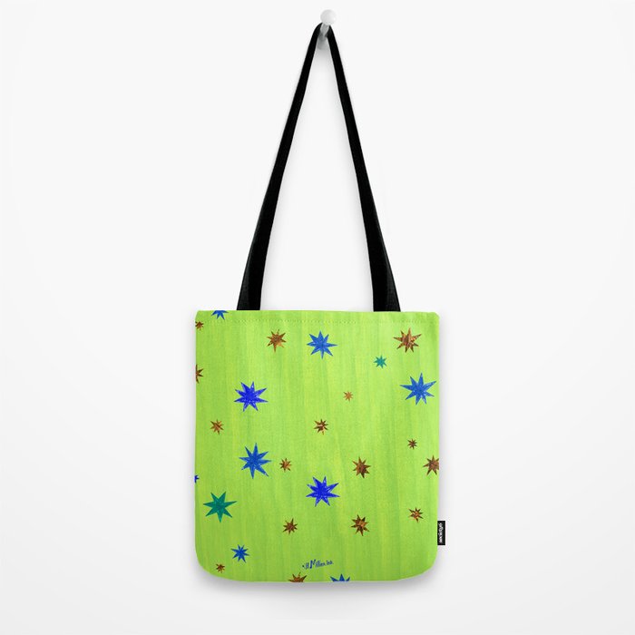 Celestial Star Twinkle in Galaxy Green Watercolor Tote Bag Gallery Image 2