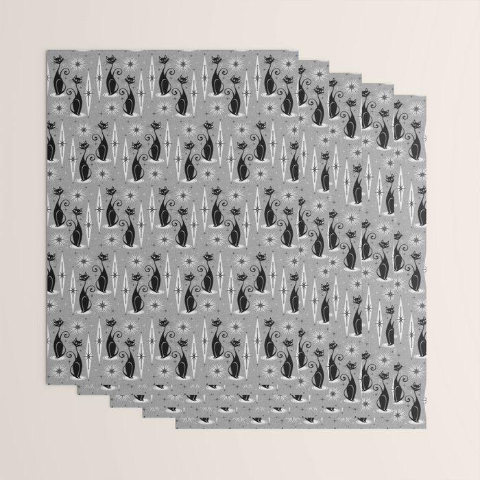 Mid Century Meow Atomic Cats on Cool Gray ©studioxtine Wrapping Paper Gallery Image 3