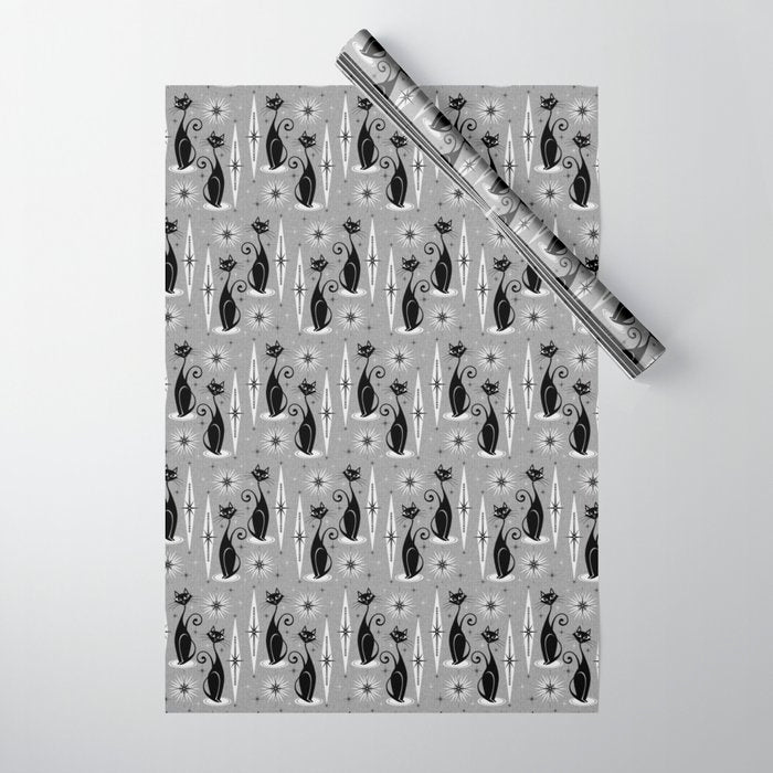 Mid Century Meow Atomic Cats on Cool Gray ©studioxtine Wrapping Paper Gallery Image 1