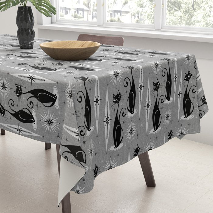 Mid Century Meow Atomic Cats on Cool Gray ©studioxtine Tablecloth Gallery Image 3
