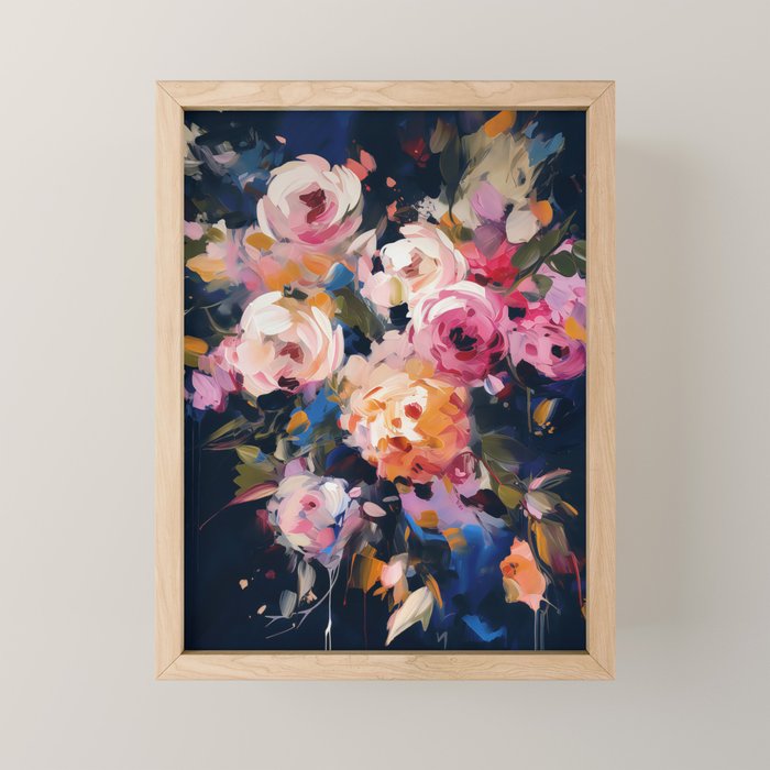 Splashes of Pink and Navy Flowery Art Mini Art Print Gallery Image 1