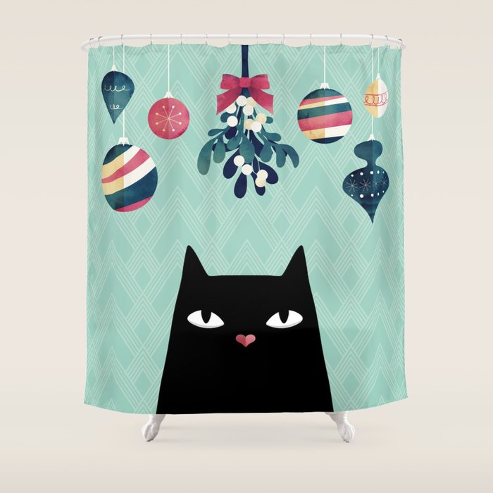 Mistletoe? (Black Cat) Shower Curtain Gallery Image 1